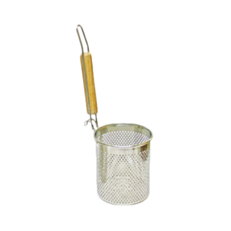Thunder Group  SLNS553  5'' X 5 1/4'' FLAT BOTTOM NOODLE SKIMMER, ROUND, STAINLESS STEEL W/WOOD HANDLE