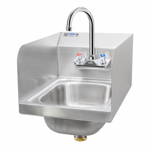GSW USA  HS-1217S  Hand Sink, wall mount, 12-5/8''W, with side splash, stainless steel, includes faucet