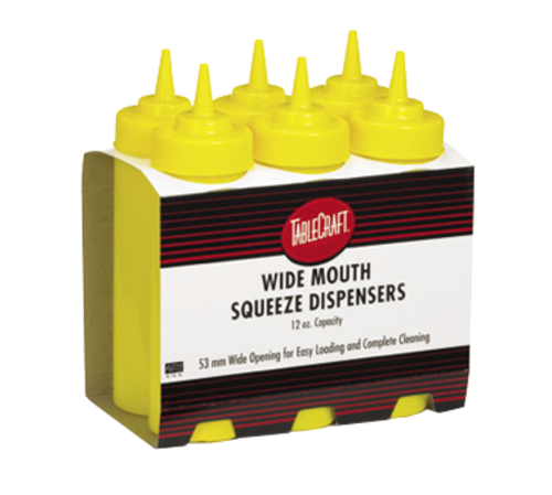 TableCraft Products  C12463M  24 oz Widemouth Squeeze Bottles, Mustard (6 per Pack)