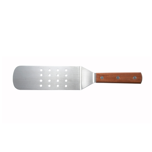 Winco  TN409  Perforated Flexible Turner, Offset, Wooden Hdl, 7-7/8'' x 2-7/8'' Blade