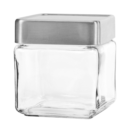 Anchor Hocking Foodservice  85753  Stackable Square Jar w/ Metal Cover 1 qt.