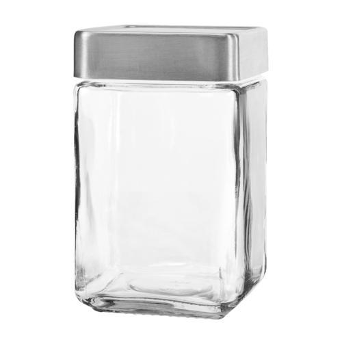 Anchor Hocking Foodservice  85754  Stackable Square Jar w/ Metal Cover 1.5 qt.