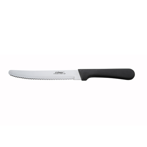 Winco K-50P Steak Knives, 5'' Blade, Black PP Hdl, Round Tip