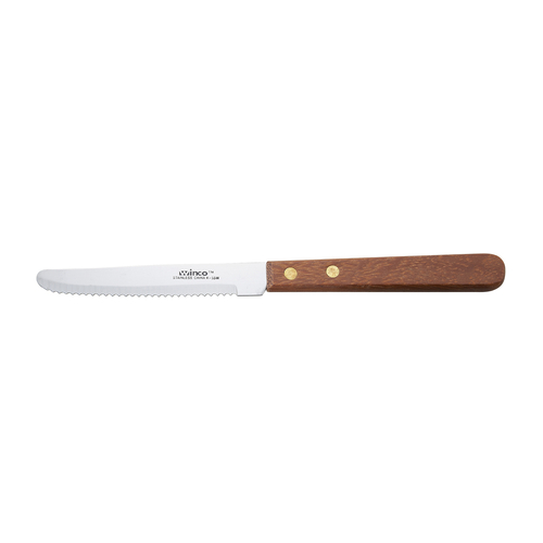 Winco K-55W Steak Knives, 4-1/2'' Blade, Wooden Hdl, Round Tip