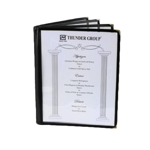 Thunder Group  PLMENU-L4BL  4 PAGE BOOK FOLD MENU COVER, 8 1/2'' X 11'', BLACK