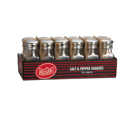 TableCraft Products  C154-12  3 oz Square S&P Shakers, Stainless Steel Tops