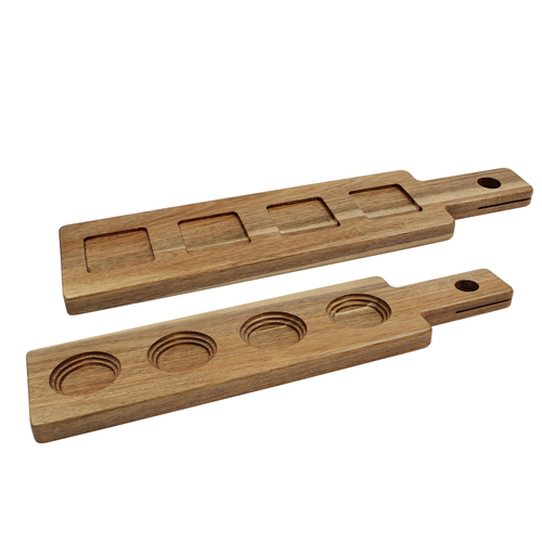 TableCraft Products  FLIGHT2  Reversible Wood Paddle Flight, Acacia, Holds 4 Glasses (Up To 2.25''Dia) *Glasses Not Included