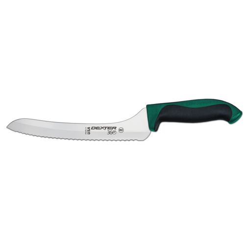 Dexter Russell  36008G  9'' scalloped offset slicer, green handle