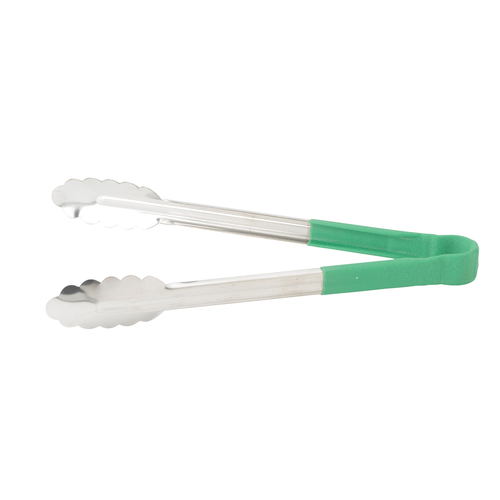 Winco UTPH-9G 9'' S/S Utility Tong, PP Hdl, Green