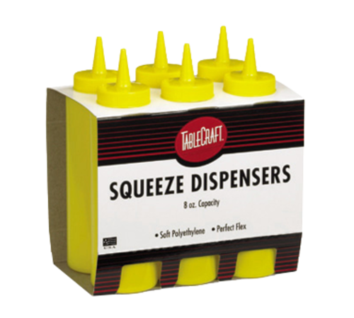 TableCraft Products C112M 12 oz Mustard Squeeze Bottle, Cone Tip, Yellow Top, 38 mm (6 per Pack)