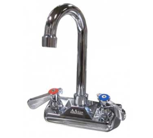 GSW USA AA-410G Faucet, 4'' wall mounted backsplash, 3-1/2'' gooseneck spout, 1/2'' NPT male inlets