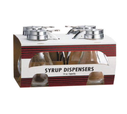 TableCraft Products  C414-4  14 oz Teardrop Glass Syrup Dispenser, Chrome Plated Metal Top (4 per Pack)