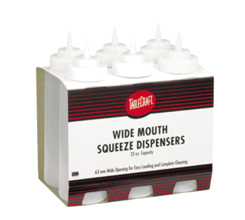 TableCraft Products  C3263C  32 oz Widemouth Squeeze Bottle, Clear (6 per Pack)