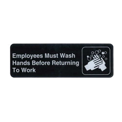 Winco SGN-322 Information Sign, ''Employee Must Wash Hands...'', 3'' x 9'', Black
