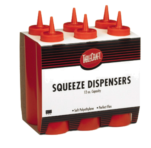 TableCraft Products C112K 12 oz Squeeze Bottle, Ketchup, Cone Tip, Red Top, 38 mm (6 per Pack)