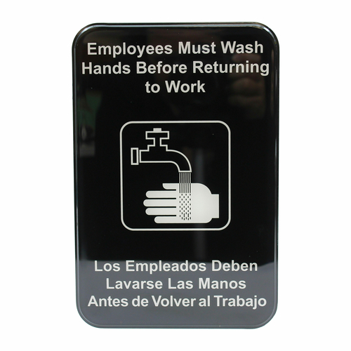 TableCraft Products 695654 English/Spanish Employees Must Wash Hands Sign, White on Black, 6'' x 9''