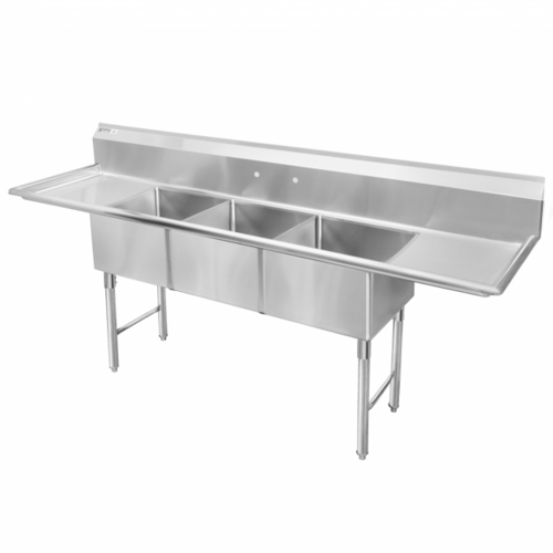 GSW USA  SHH24243D  Sink, three 24'' x 24'' compartment, 120-3/8''W x 30''D, 16-gauge stainless
