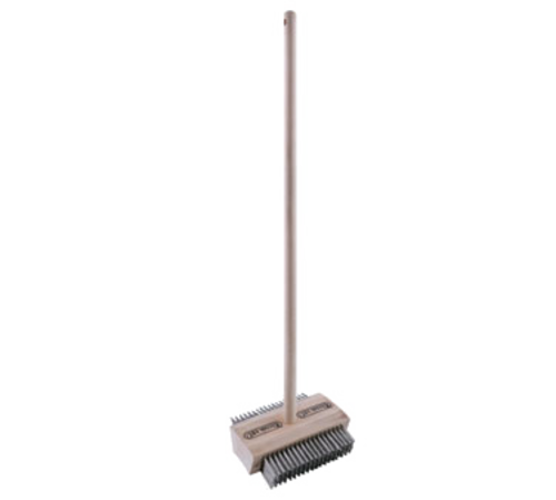 Chef Master  90043DH  Grill Brush, 48'' wood handle, 7-3/4'' double-sided head, Stainless Steel Bristles