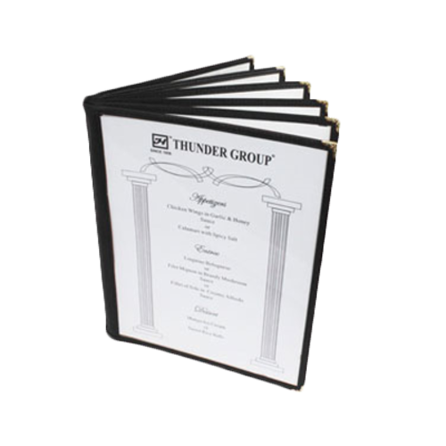 Thunder Group  PLMENU-6BL  6 PAGE BOOK FOLD MENU COVER, 8 1/2'' X 11'', BLACK