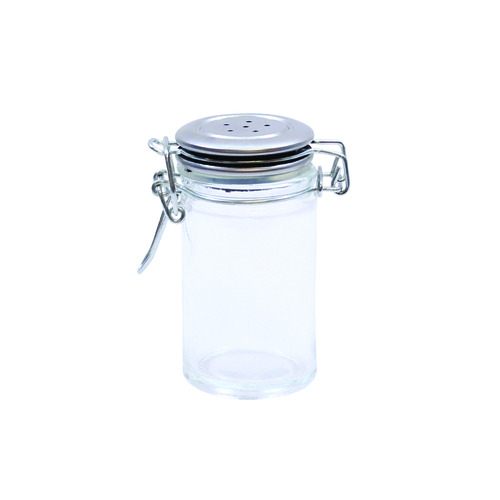 TableCraft Products H2S&P 2 oz Resealable Salt & Pepper Shaker, Glass Jar with Stainless Steel Clip-Top Lid