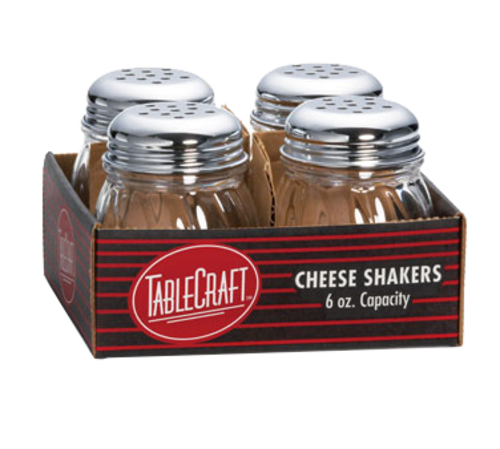 TableCraft Products C260-4 6 oz Swirl Glass Shaker, perforated Chrome Plated Metal Top (4 per Pack)