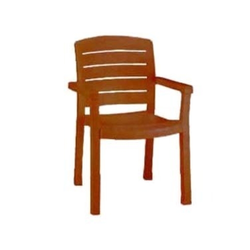 Grosfillex  46119008  Acadia Classic Stacking Dining Armchair, designed for outdoor use, resin, wood grain satin teakwood finish