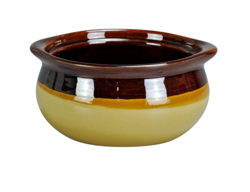 Yanco  OS-12-C  Onion Soup Crock, 12 oz., 4-1/4'' dia. x 2-1/4''H, brown/cream