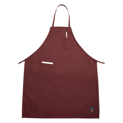 Winco BA-PBG Signature Chef Full Length Bib Apron w/Pocket, 33'' x 26'', Burgundy