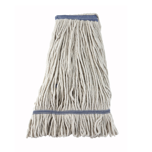 Winco MOP-24W Cotton-Poly Blend Loop-End Wet Mop Head, 24oz, White Tailband