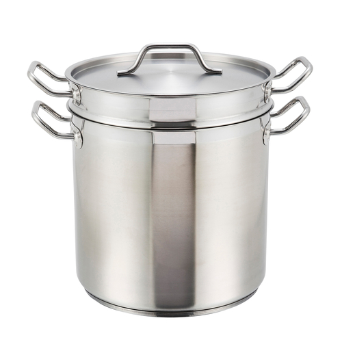 Winco SSDB-20 20qt S/S Double Boiler w/Cover, Induction-Ready
