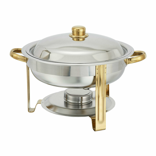Winco 203 Malibu 4qt Round Chafer, S/S, Gold Accent
