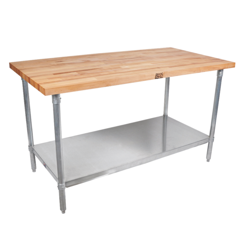 John Boos JNS10-X Work Table, wood top, 60''W x 30''D x 35''H, 1-1/2'' thick Hard Rock Maple, galvanized undershelf
