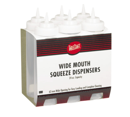 TableCraft Products C11663C 16 oz Widemouth Squeeze Bottle, Clear (6 per Pack)