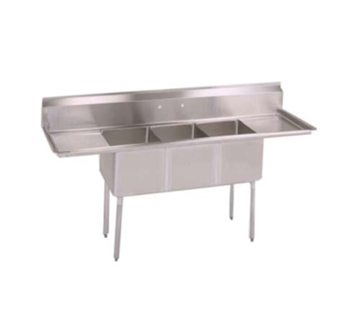 John Boos E3S8-18-12T18-X Sink, 3-compartment, 90''W x 23-1/2''D overall size, (3) 18''W x 18'' front-to-back bowl, (2) 18'' drainboards, 18/300 stainless