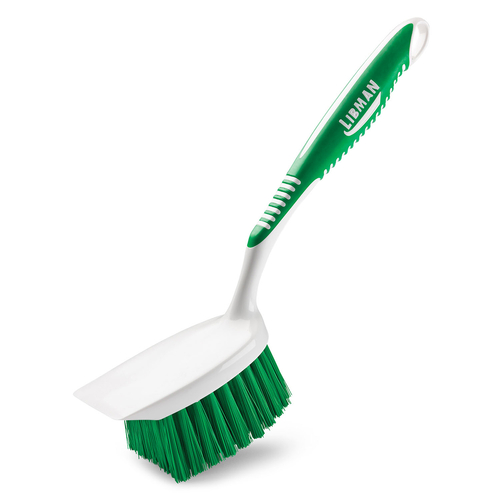 Libman Commercial 54 Utility Brush, 10-1/2''L, 3-1/4'' x 3-1/2'' scrubbing surface, short handle, white/green