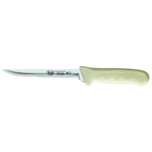 Winco  KWP-63  Stal, 6'' Utility Knife, White PP Hdl, Wavy Edge