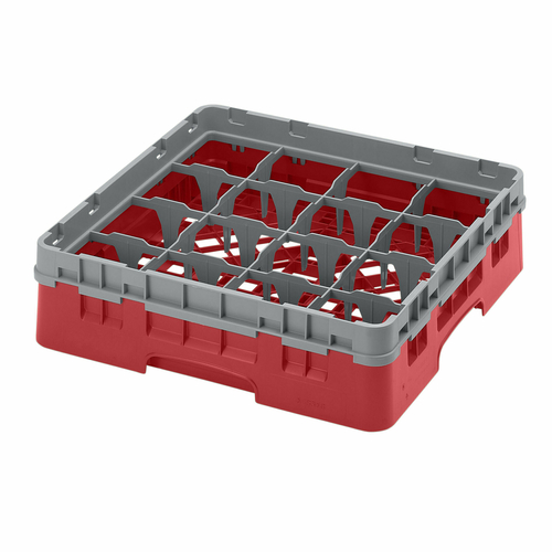 Cambro 16S318163 Camrack Glass Rack, full size, 16 compartments, 4-3/8'' max. dia., 3-5/8'' max. height, red