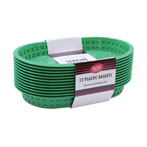 TableCraft Products C1076G Chicago Oval Basket, Green, 10.5 x 7 x 1.5'' (12 per Pack)