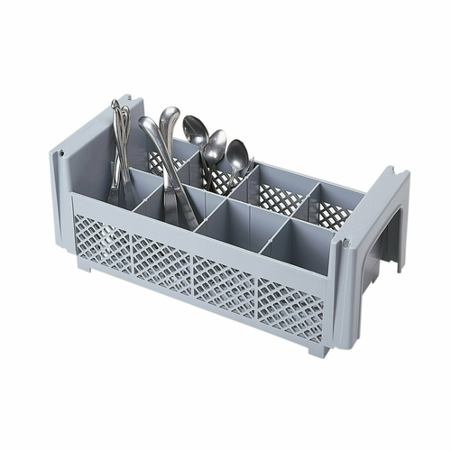 Cambro 8FBNH434151 Camrack Flatware Washing Basket, half size, 4-3/4'' max. height, (8) compartments, no handles, soft gray