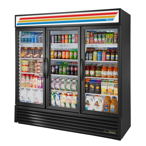 True Mfg. - General Foodservice  GDM-72-HC~TSL01  Three Section Swing Hinged Glass Door Merchandiser, 78.13''W, Black, 115v