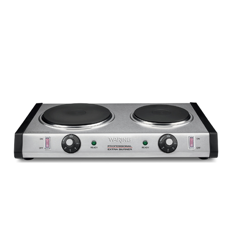 Waring WDB600 Double Cast Iron Burner, 19-3/4'' W, 1300 watt large plate, 500 watt small plate, 120v