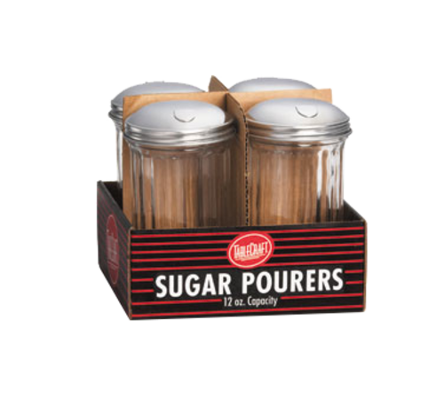 TableCraft Products C57S-4 12 oz Sugar Pourer, Stainless Steel Side Flap Top (4 per Pack)