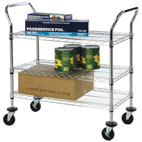 1880 Hospitality FFC24363CH 3 shelf wire cart 24'' x 36'' x 37''h (61.0 x 91.4 x 93.9 cm)