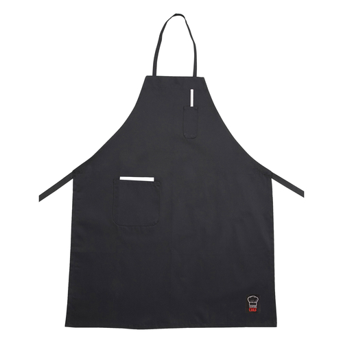 Winco BA-PBK Signature Chef Full Length Bib Apron w/Pocket, 33'' x 26'', Black