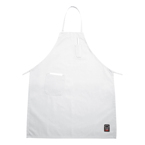Winco BA-PWH Signature Chef Full Length Bib Apron w/Pocket, 33'' x 26'', White
