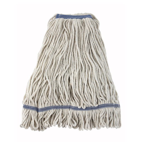 Winco MOP-32W Cotton-Poly Blend Loop-End Wet Mop Head, 32oz, White Tailband