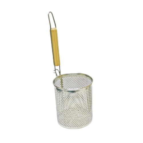 Thunder Group SLNS536 5 1/2'' X 6'' FLAT BOTTOM NOODLE SKIMMER, ROUND, STAINLESS STEEL W/WOOD HANDLE