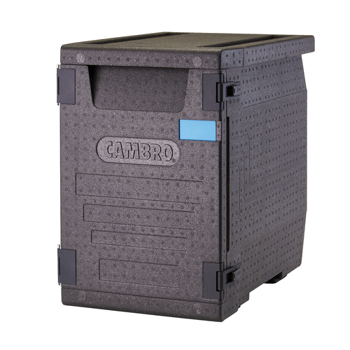 Cambro EPP400110 Cam GoBox Insulated Food Pan Carrier, 90.9 qt., front load, holds (4) full sized food pans up to 4'' deep, EPP, black