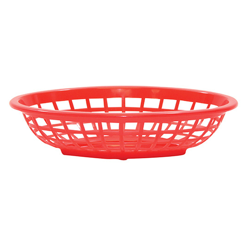 TableCraft Products 1071R Side Order Oval Plastic Basket, Red, 7.75 x 5.5 x 1.875''