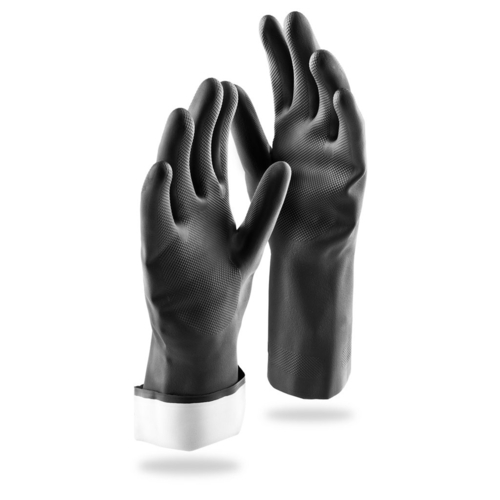 Libman Commercial  1244  Industrial Grade Gloves, 12''L, one size L/XL, 24 mils thick, flock lined interior, rubber & polychloroprene, black